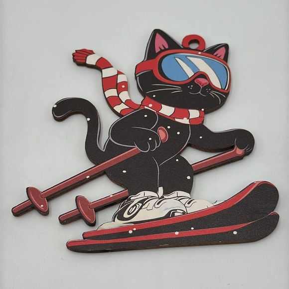 Black Cat Skiing Ornament – Winter Holiday Decor - Picture 3 of 4